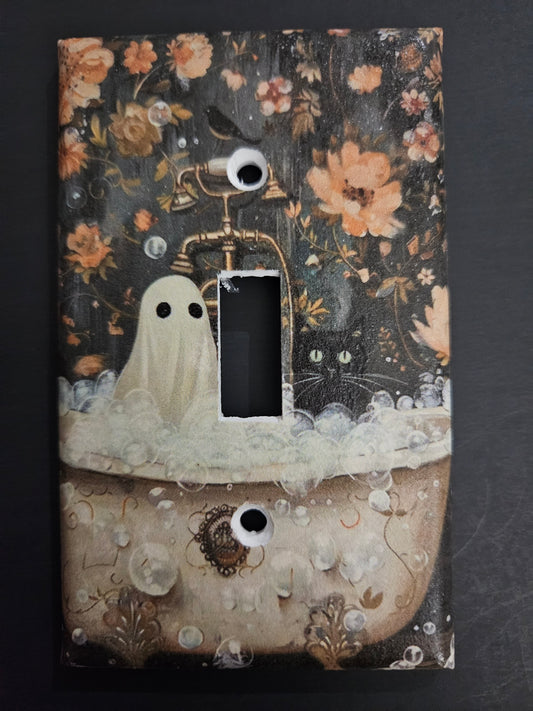 Farmhouse black cat and ghost bathroom Tub Custom Light Switch Cover