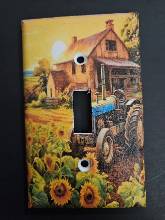 Tractor in a Sunflower Field Barn house decor Custom Light Switch Cover