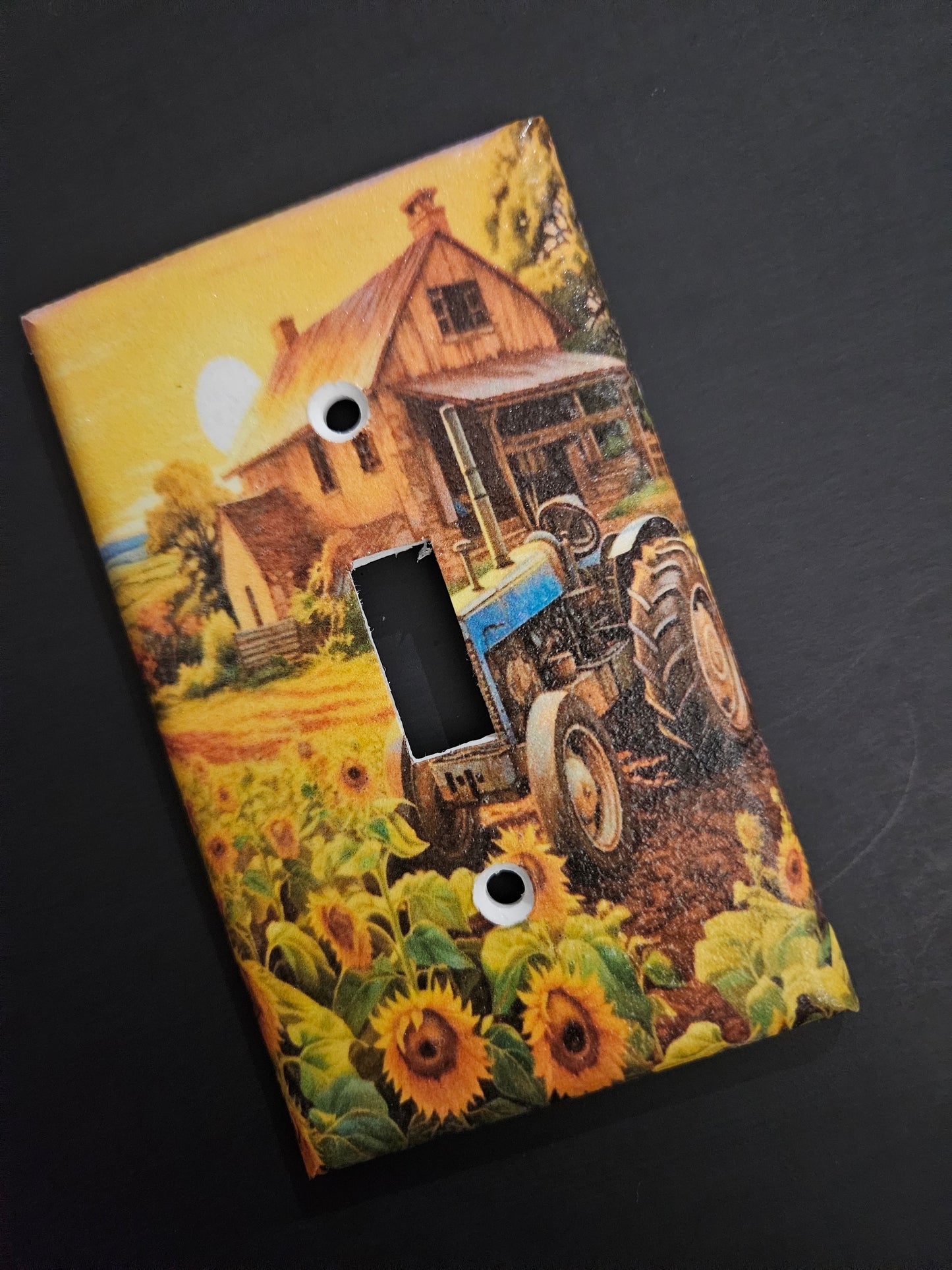 Tractor in a Sunflower Field Barn house decor Custom Light Switch Cover