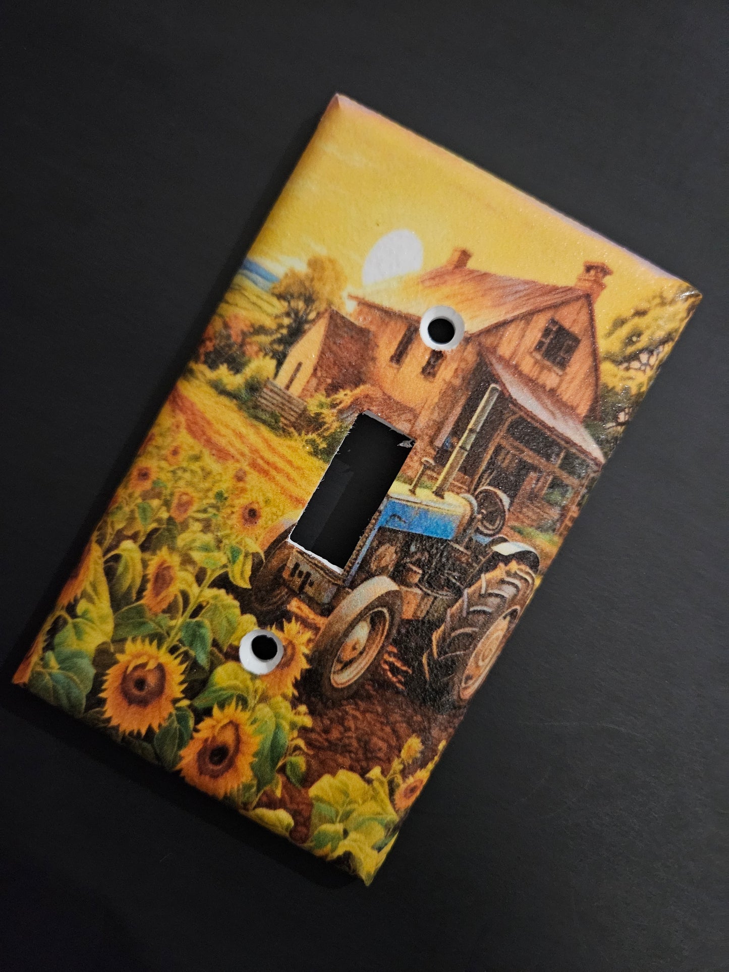 Tractor in a Sunflower Field Barn house decor Custom Light Switch Cover